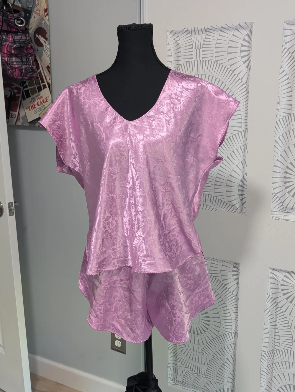 Vintage 2 Piece Pink Satin Pajamas